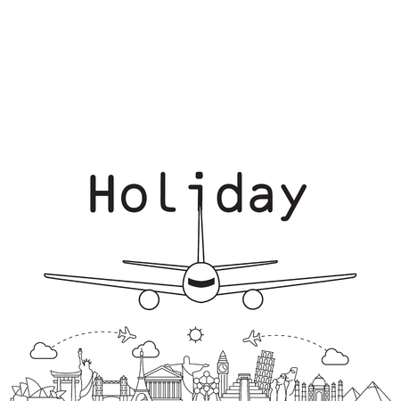 Holiday Landing Plane Landmark Background Vector Imageのイラスト素材
