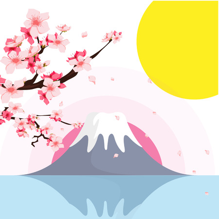 Mount Sakura Sunset Background Vector Imageのイラスト素材