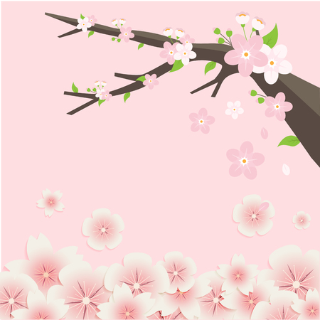 Sakura Tree Flowers Pink Background Vector Imageのイラスト素材