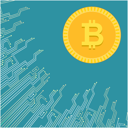 Modern Golden Bitcoin Blue Background Vector Imageのイラスト素材