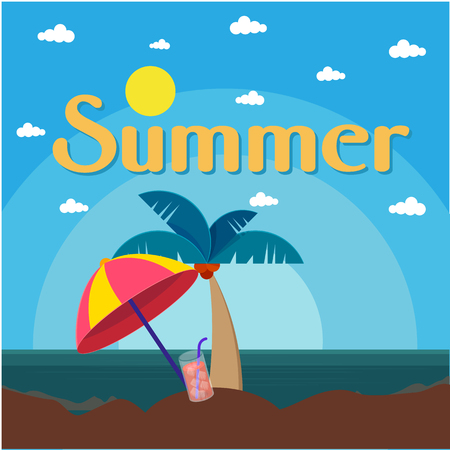 Summer Beach Umbrella Coconut Tree Sea Background Vector Imageのイラスト素材