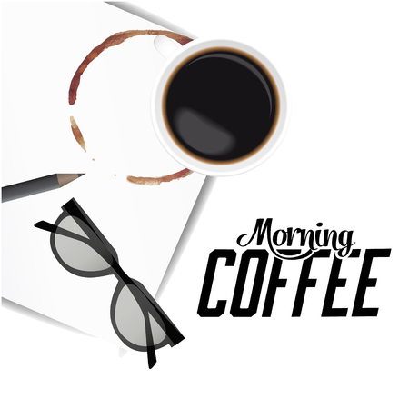 Morning Coffee Hot Coffee Glasses White Background Vector Imageのイラスト素材