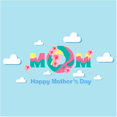 MOM Happy Mother's Day Cloud Blue Background Vector Imageのイラスト素材