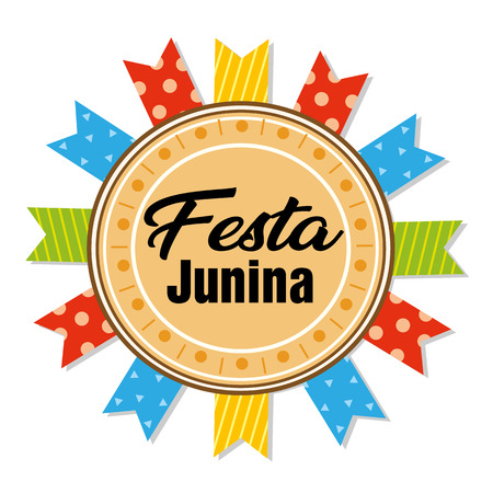 Festa Junina Circle Frame Colorful Ribbon White Background Vector Imageのイラスト素材