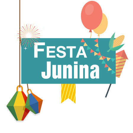 Festa Junina Lamp Balloon Flag White Background Vector Imageのイラスト素材