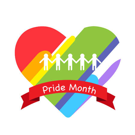 Pride Month Red Ribbon Rainbow Heart Background Vector Imageのイラスト素材