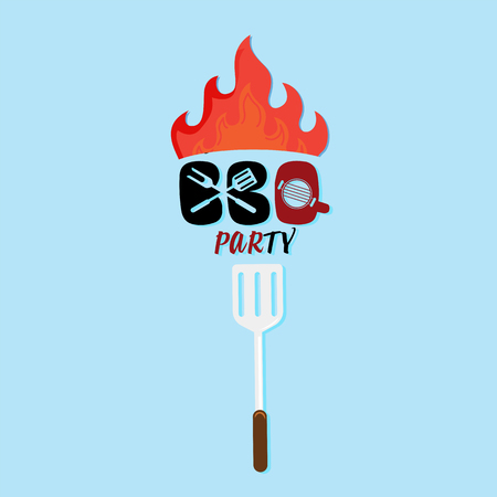 BBQ Party Turner With Fire Background Vector Imageのイラスト素材