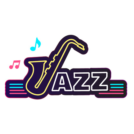 Neon Jazz Saxophone White Background Vector Imageのイラスト素材