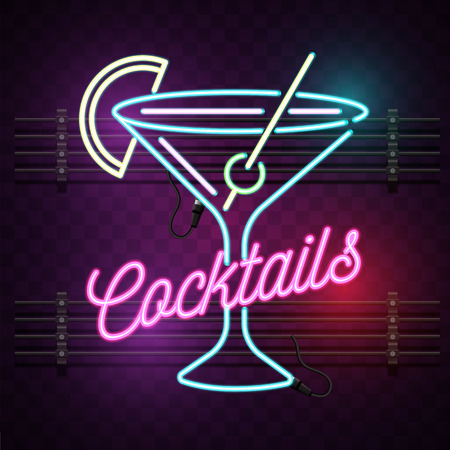 Cocktails Neon Sign Purple Background Vector Imageのイラスト素材