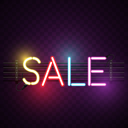 Sale Neon Sign Purple Background Vector Imageのイラスト素材