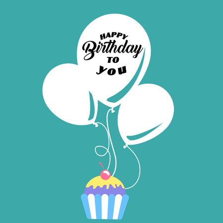Happy Birthday To You Cup Cake Balloon Background Vector Imageのイラスト素材