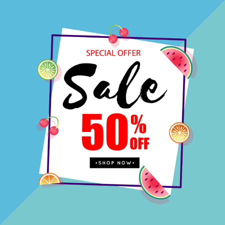 Special Offer Sale 50% Off Square Frame Blue Backgroundのイラスト素材