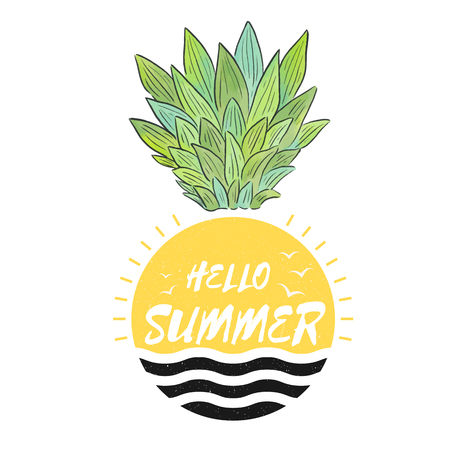 Hello Summer Pineapple Sun Background Vector Imageのイラスト素材