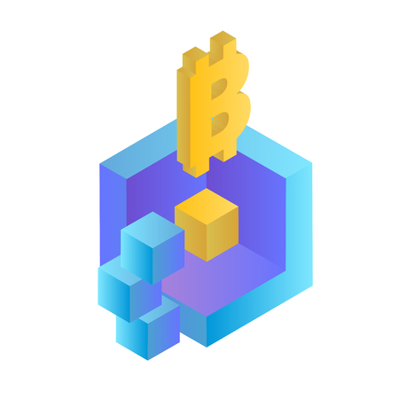 Blockchain Concept Isometric Blockchain Bitcoin Background Vector Imageのイラスト素材