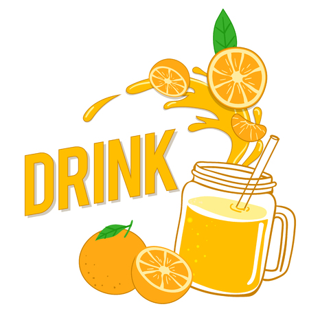 Drink Fresh Orange And Glass With Juice Vector Imageのイラスト素材
