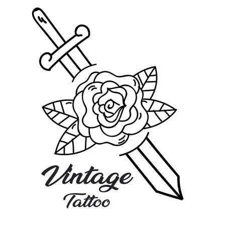 Vintage Tattoo Sword Flower Background Vector Imageのイラスト素材