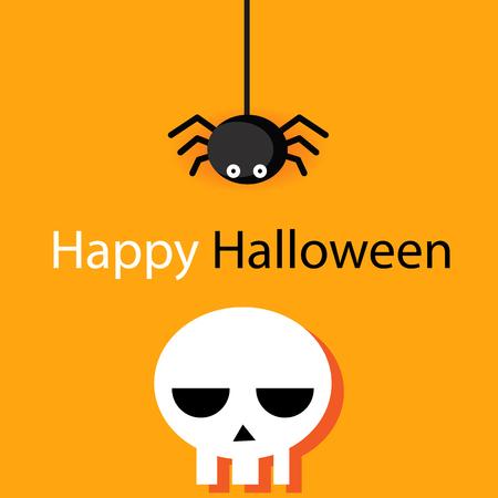 Happy Halloween Skull And Small Spider Background Vector Imageのイラスト素材