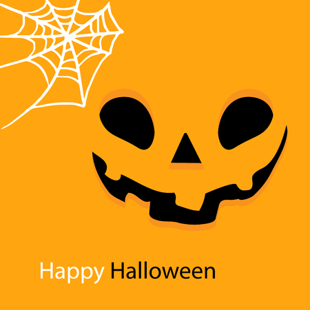 Happy Halloween Spider Web And Smiling Pumpkin Vector Imageのイラスト素材