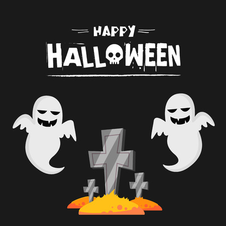 Happy Halloween Cartoon Ghost Tomb Stone Vector Imageのイラスト素材