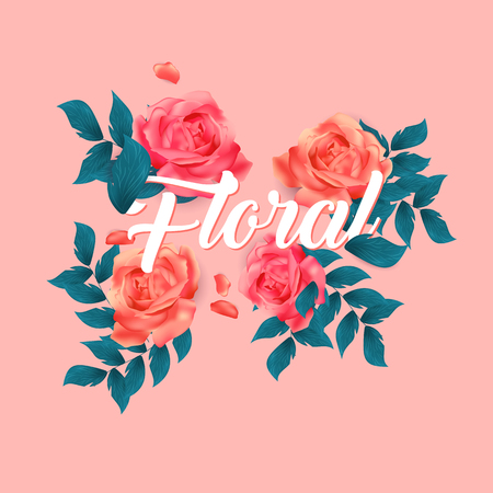 Floral Roses Design Pink Background Vector Imageのイラスト素材