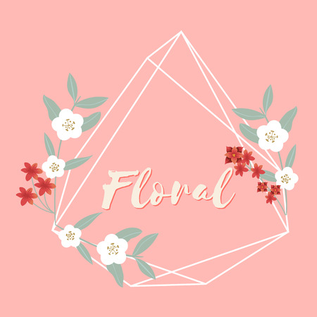 Floral Flower Geometry Frame Pink Background Vector Imageのイラスト素材