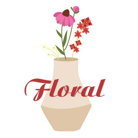 Floral Vase With Flowers Design White Background Vector Imageのイラスト素材