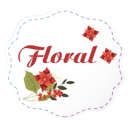 Floral Red Flowers Dashed Lines Frame Vector Imageのイラスト素材