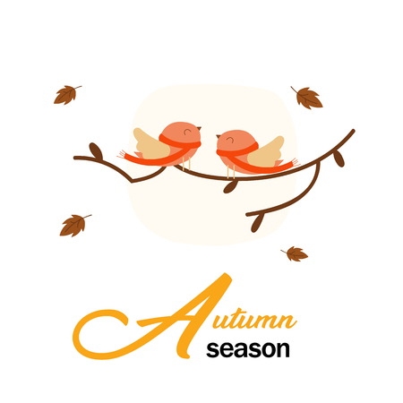 Autumn Season Two Birds Background Vector Imageのイラスト素材
