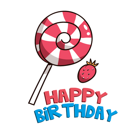Happy Birthday Strawberry Candy Background Vector Imageのイラスト素材
