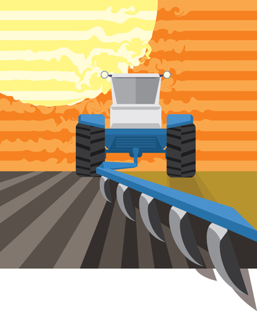 Tractor plowing in the field. Vector illustrationのイラスト素材