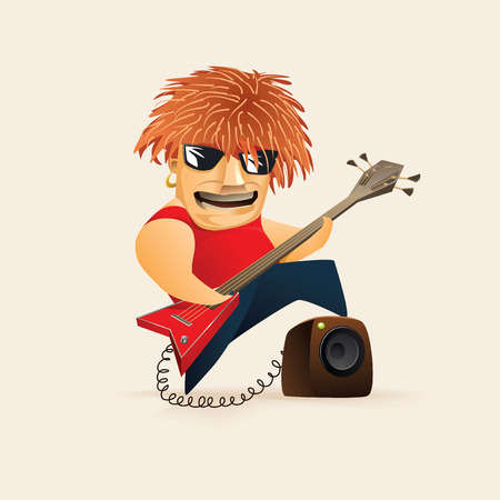 Red haired guy playing on electric guitar. Hard Rock musician.のイラスト素材