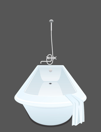 White bathtub isolated. Douche, faucet in the bathroom. Vector illustrationのイラスト素材