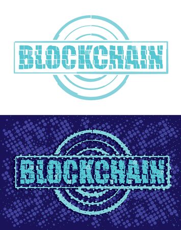 Block chain text emblem on white illustration with mosaic effect.のイラスト素材