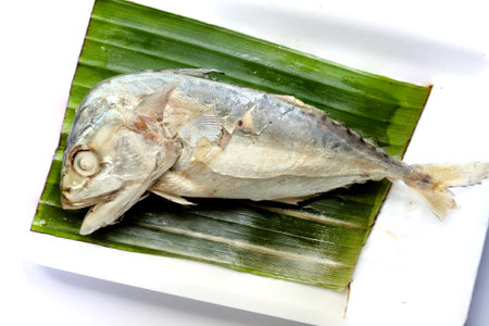 Mackerel fried isolate on whiteの写真素材