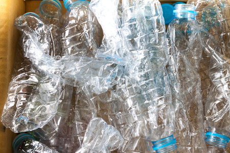 Empty colorful plastic bottles are recyclableの写真素材