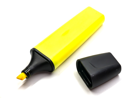 yellow HiLighter on a white backgroundの写真素材