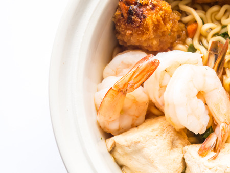 Egg noodles and shrimp close upの写真素材