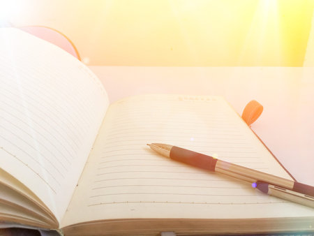 The pen is placed on a notebook. With orange edge light