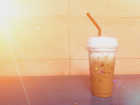 Cool Coffee Cappuccino in Plastic Glassの写真素材