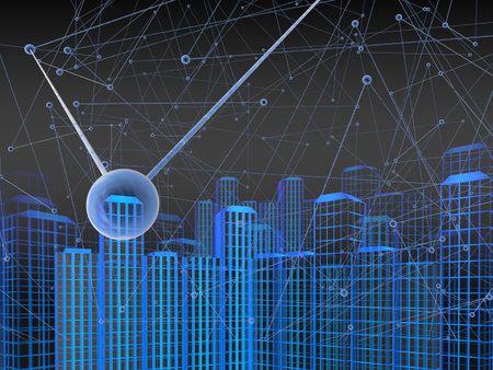 3D blockchain cityscape ,concept city network