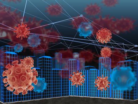 A new flu pandemic that has spread around the world Ideas to protect the city from virusesの写真素材