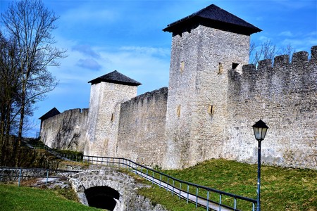 Old city wall of Salzburg and lanternのeditorial素材