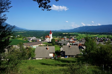 Idyllic view over Zasip near Bled, Sloveniaの写真素材