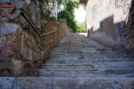 Old steps up to the castle of Bratislava, Slovakiaの写真素材