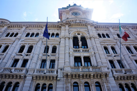 The town hall of Trieste in the sunのeditorial素材