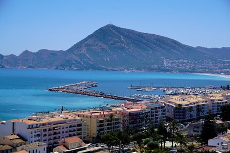 View over the port of Altea, Spain to a mountainの写真素材