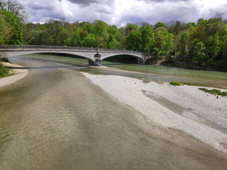 The Kabelsteg bridge in Munich, Germany over the river Isar