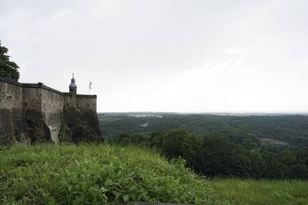 View from Konigstein fortress over low lands of Saxon Switzerland, Germanyの写真素材