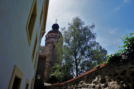 Nikolaiturm from the Karpfengrund street in Goerlitz, Germanyの写真素材