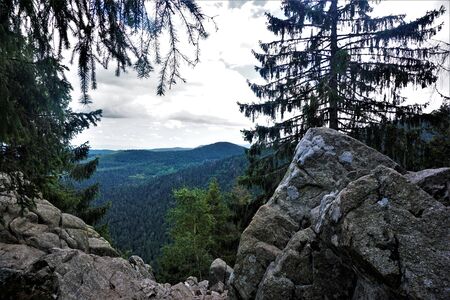 Panorama of the Vosges from the Sentiers des Roches near the Col de la Schlucht, Franceの写真素材
